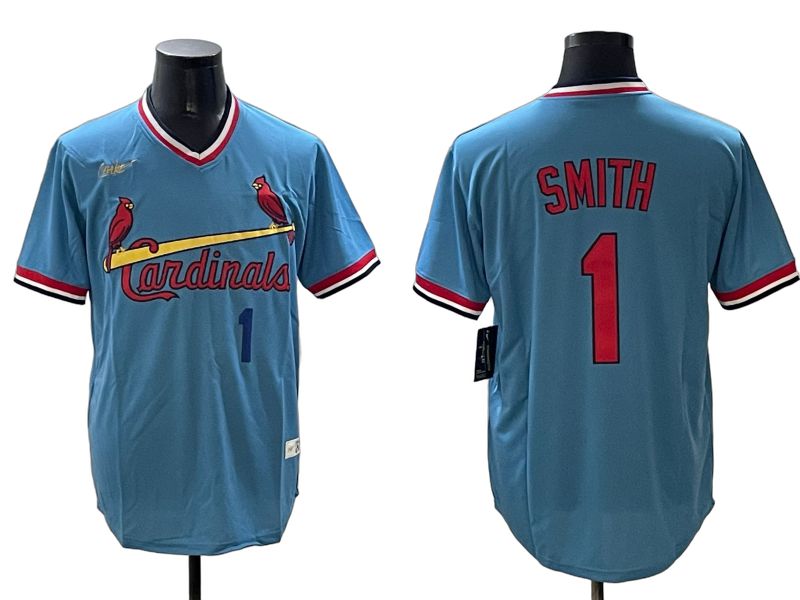 Men St.Louis Cardinals #1 Smith Blue Throwback Game 2025 Nike MLB Jersey style 1